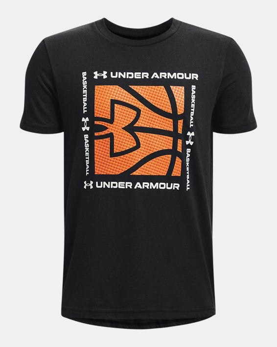 Boys' UA Basketball Box Logo Short Sleeve, Black, pdpMainDesktop image number 0